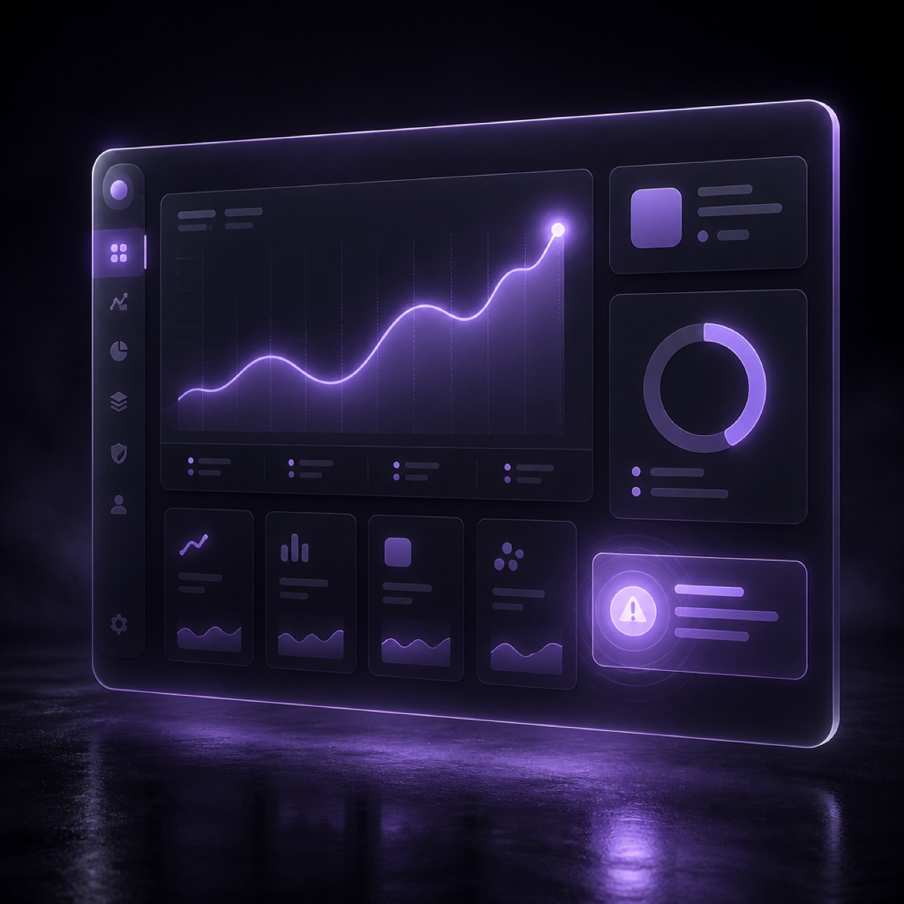 Mockup de cuadro de mando con KPIs, gráficas e insights de IA